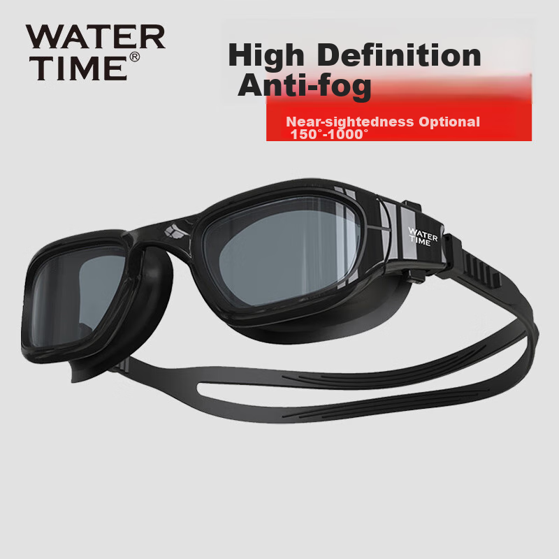 WATERTIME/Shuichuan Swimming Goggles, Anti-Fog, High-Definition, Large Frame, for Men And Women, Professional Training Swim Glasses, Black