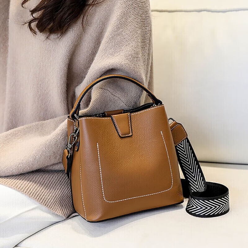 Viney Women's Handbag, Cowhide Bucket Bag, Luxury Crossbody Shoulder Tote Bag, Birthday Gift, High-End Present for Girlfriend Or Wife