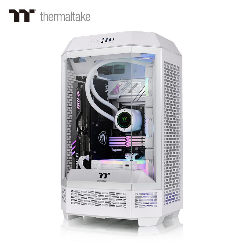 Thermaltake (Tt) The Tower 300 Seaside View Case, Computer Tower, White (Matx Motherboard, Supports 420mm Water Cooling, 4090 Graphics Card, Horizontal Lying)