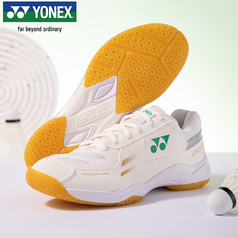 YONEX Badminton Shoes, Wear-Resistant, Shock-Absorbing, Non-Slip, Comfortable, for Competition And Training, SHB220CR, Off-White, Size 37.5