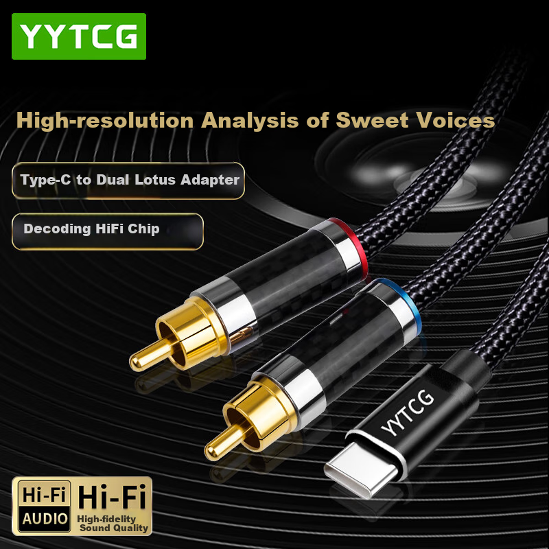 YYTCG Type-C to Dual RCA Audio Cable 1 to 2 Hi-Fi Sound Cable for Huawei Xiaomi Samsung Phones Tablets Connecting Amplifiers and Speakers 0.5m