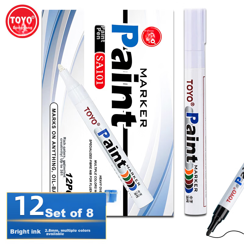 TOYO SA101 Oil-Based 2.8mm Paint Marker, Quick-Drying, Waterproof, Heat-Resistant, for Marking Tires, Sign-In, And Drawing, 12 Pens Per Box/white