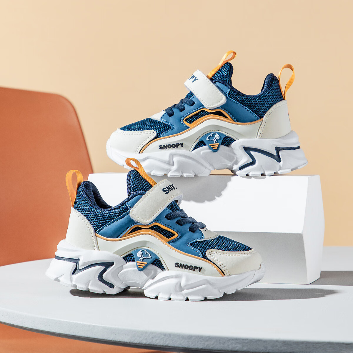 SNOOPYSNOOPY Kids' Sports Shoes Soft-soled All-match Running Shoes Boys and Girls Fashion Dad Shoes 7893 Blue Rice 26