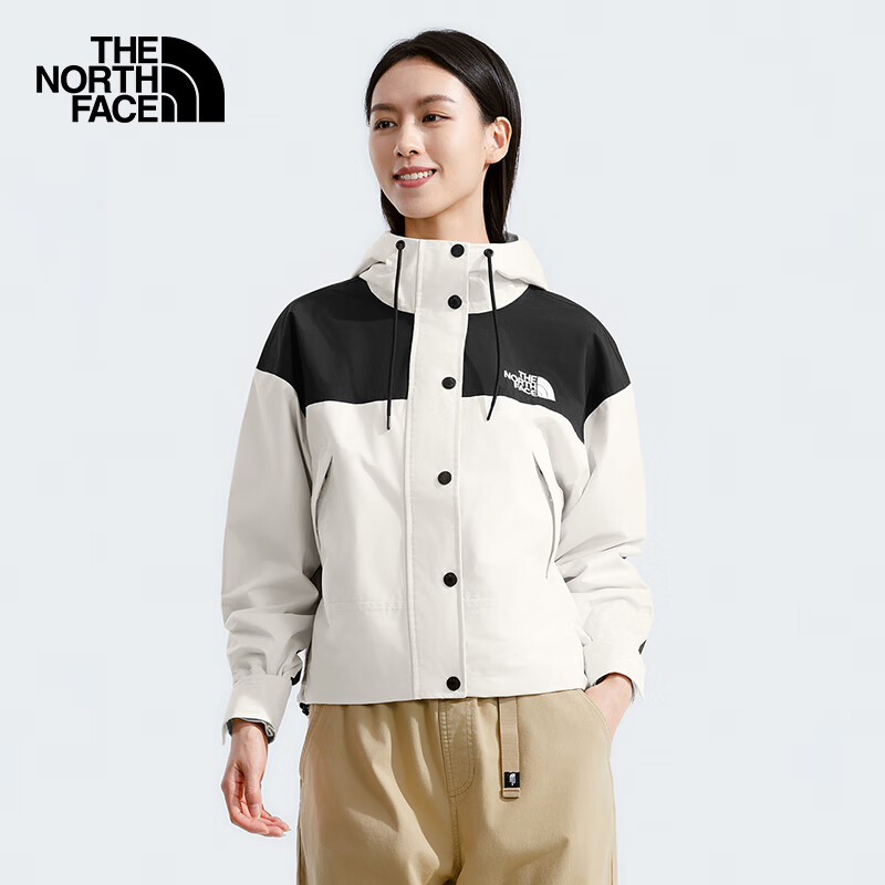 The North Face Women's Outdoor Waterproof and Breathable Fashion Loose Short Jacket 8DGK Sand Dune White/ROU XL