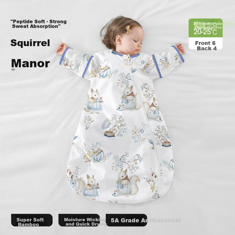 Beipes Baby Sleeping Bag Spring and Autumn Bamboo Cotton Gauze Baby Pajamas One-piece Children's Anti-kick Sleeping Bag Front 6 Back 4 S
