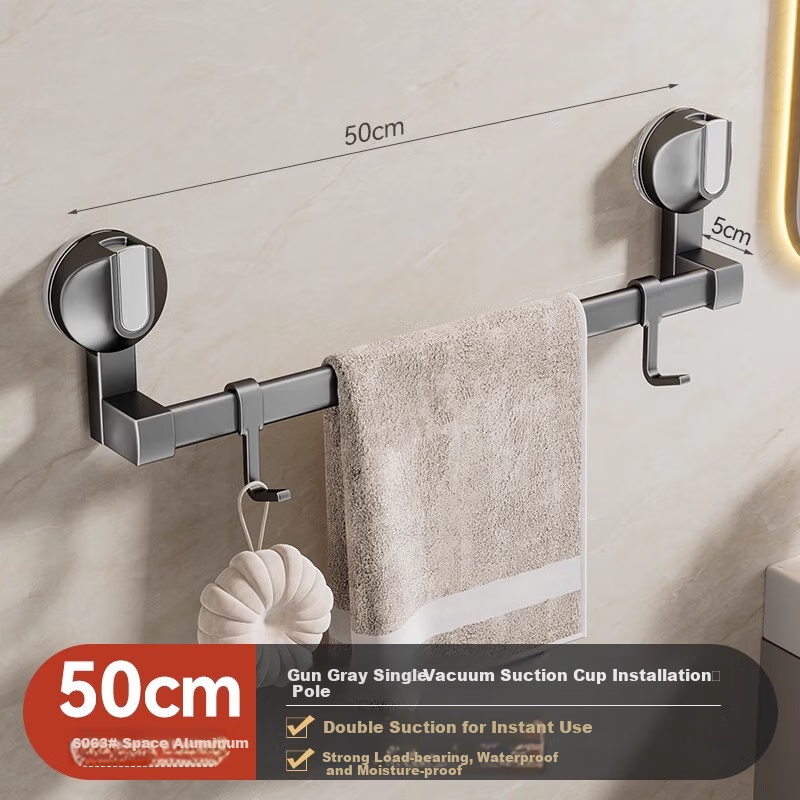 Baihan Suction Cup Towel Rack Bathroom Storage Shelf Bathroom No Punching Pendant Toilet Bathroom Towel Bar Shower Room