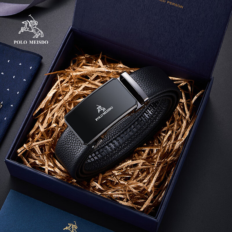 POLOMEISDO Men's Genuine Leather Automatic Buckle Belt JD Self-operated Belt Birthday Gift for Boyfriend Husband Father Practical