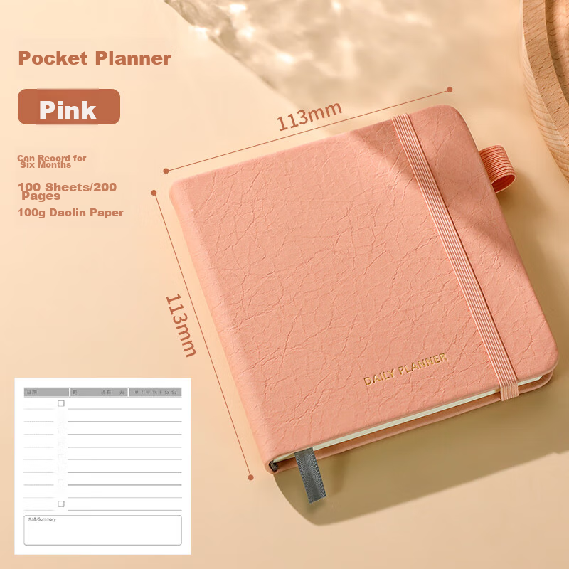 Baijinliren Square Daily Planner Todolist Notebook Self-Discipline Check-In Diary Time Management Work Efficiency Manual, Pink