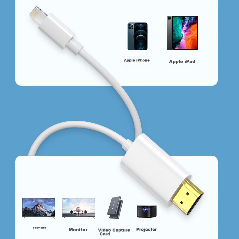 Biaze Lighting to HDMI Cable, Apple IPhone Screen Mirroring Cable/Screen Casting Cable, Wired Converter for Connecting Phones And Tablets to TV Projectors And Monitors