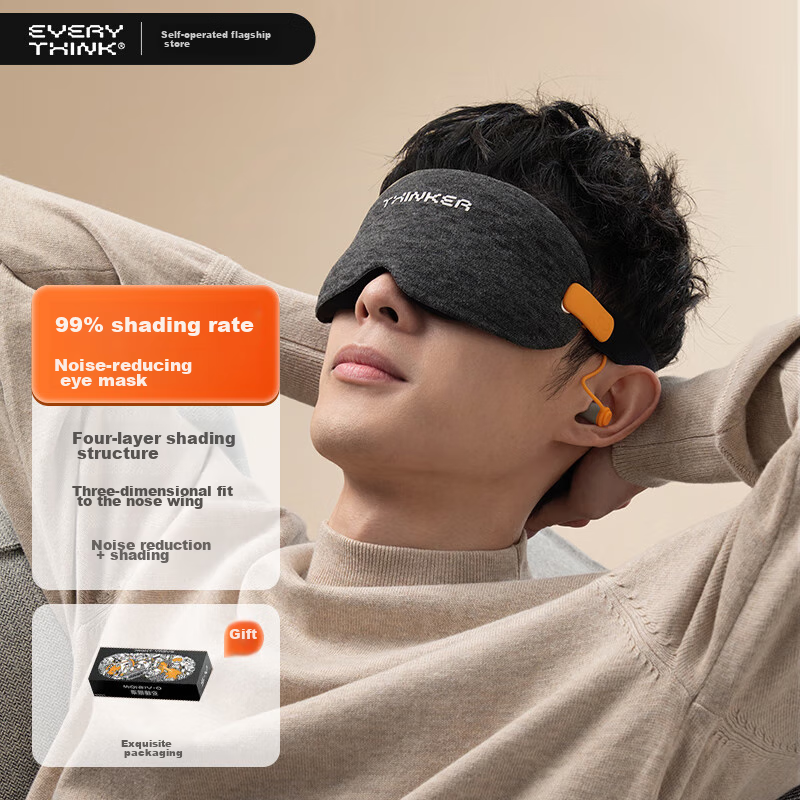 EVERYTHINK Sleep Mask, Light-Blocking, Noise-Reducing, for Better Sleep, Integrated Earplugs, Silent, 3D Eye Protection