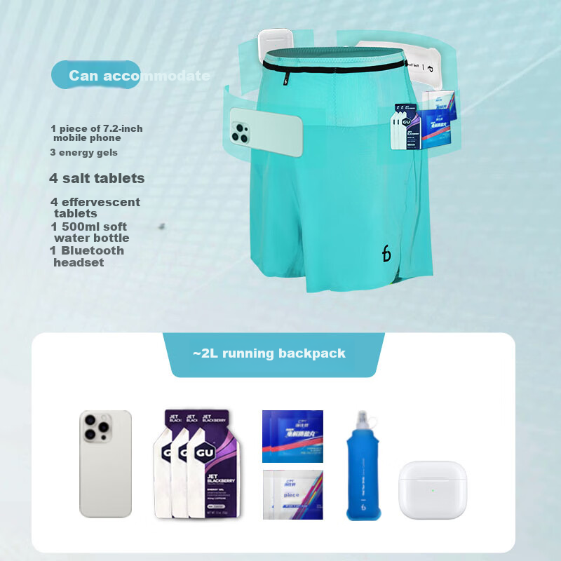 Flipbelt Air 3.0 Men's Waist Pack Shorts Breathable Running Sports Shorts 5 Inches Ice Peak Green XL