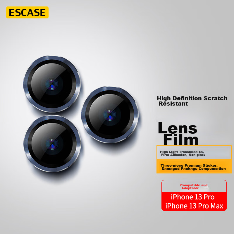 ESCASE IPhone 13 Pro Max/13 Pro Camera Lens Protector, Metal Rear Camera Full Coverage, High-Definition Sapphire, 3 Independent Wear-Resistant Eagle Eyes