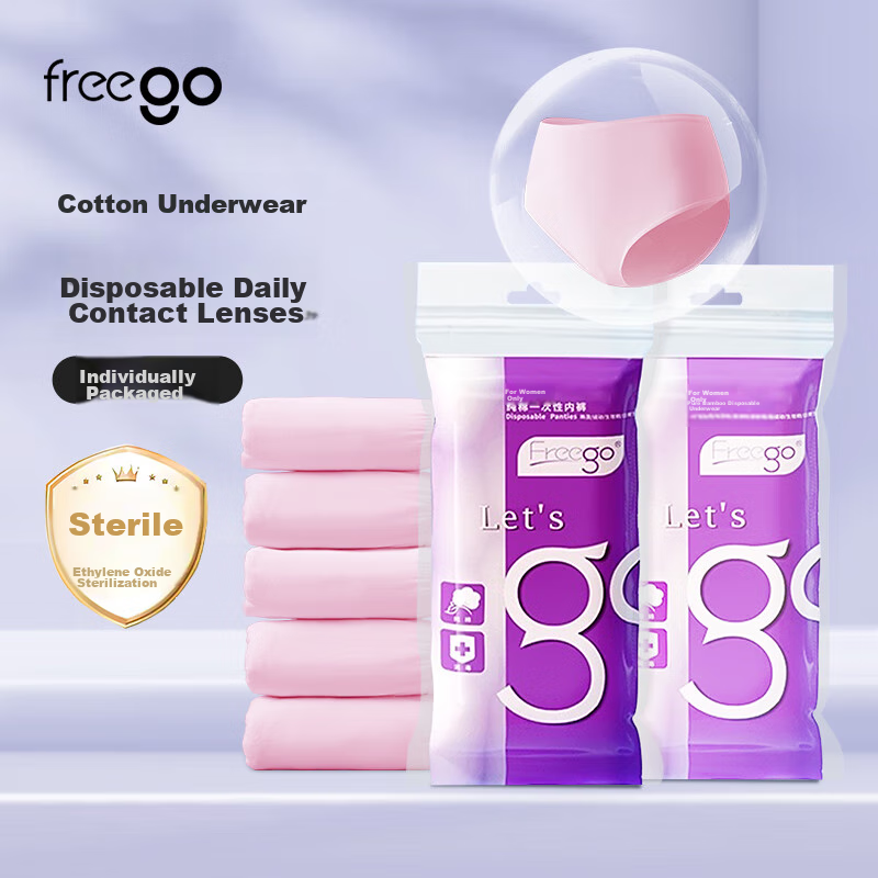 Freego Pure Cotton Disposable Underwear for Women, All-Cotton, No-Wash, Individually Wrapped, for Pregnant Women, Postpartum, Menstruation, Travel, Pink, XL, 5 Pieces