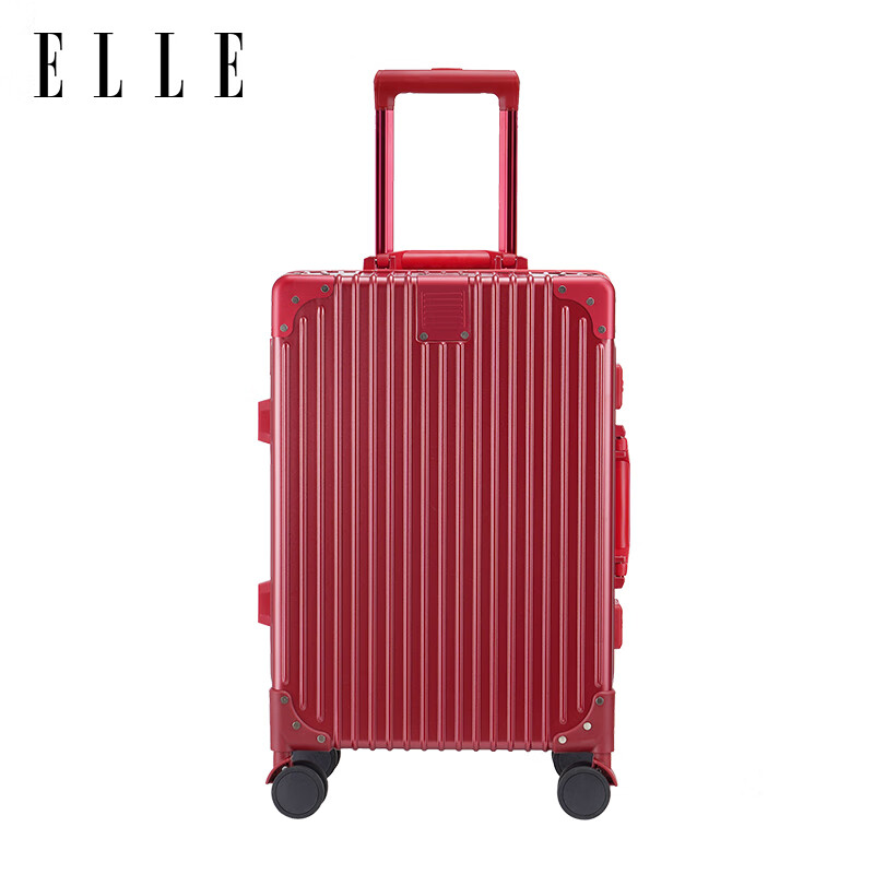 ELLE 20-Inch Red Suitcase, French Women's Trolley Case, 360° Wheels, Carry-On Luggage, Wedding Supplies, Wedding Box