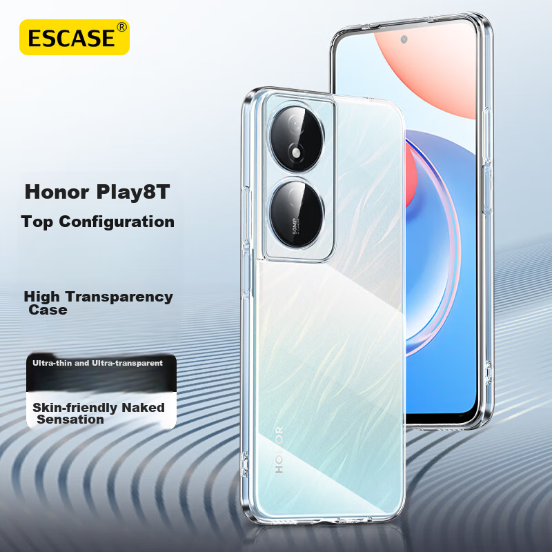 ESCASE Honor Play8T Phone Case, Full Protection Cover, Shockproof, Soft Shell, Ultra-Thin Silicone, Unisex (With Lanyard Hole), Transparent