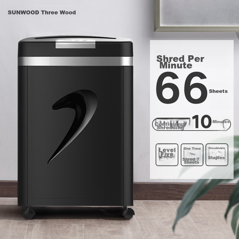 SUNWOOD Level 5 Confidential Office Commercial Paper Shredder (7 Sheets Per Pass, 20 Minutes Continuous, 20L Capacity, Shreds Paper, Cards, Paper Clips, Staples) SD9331D