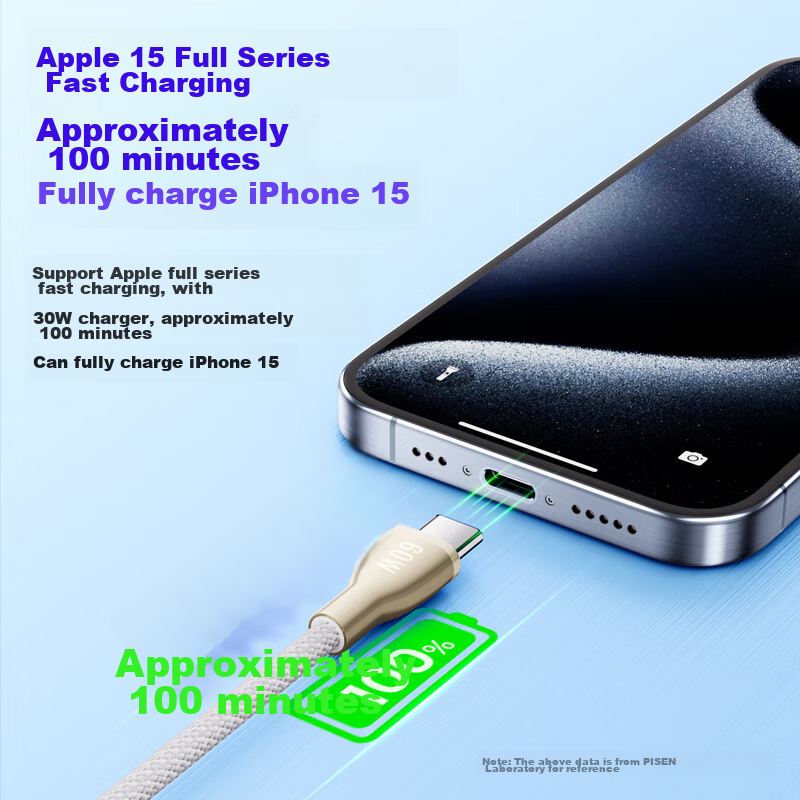 Pisen Dual-Head Type-C Data Cable, PD60W Fast Charging Car Charger, Braided Universal Cable for Apple 16 Pro Max/15, Android Phones, IPad, Huawei P70, Xiaomi Laptops, 2 Meters